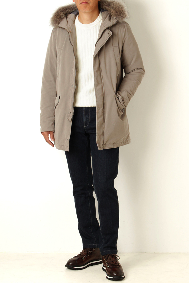 Herno ベージュ モッズコート ファー付き ヘルノ HERNO フェイクファー